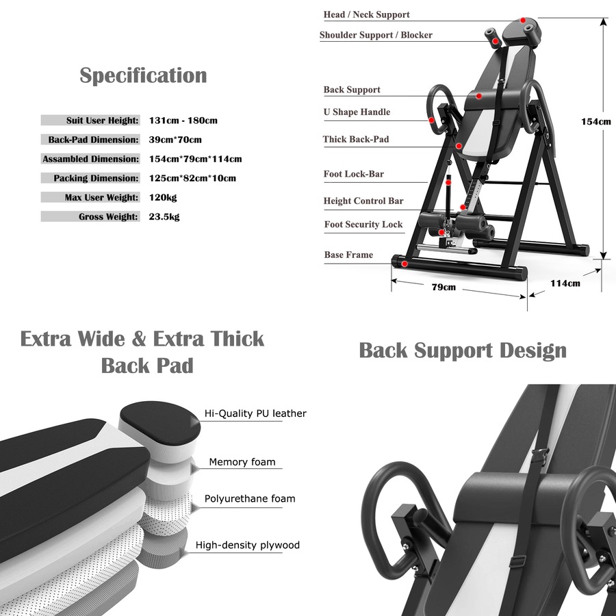 Buy Gravity Inversion Table - Upside Down Machine - Heavy Duty - Black ...