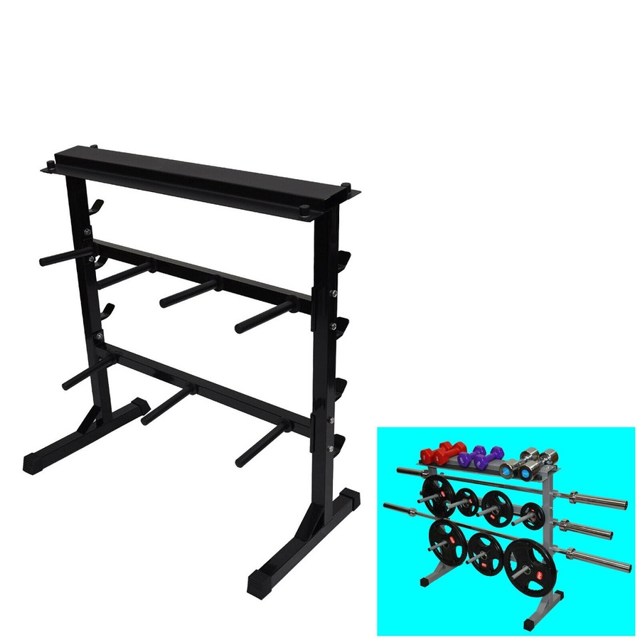 Home Gym - Weight Plate - Barbell Bar - Dumbell Weight Storage Rack - 300kg+