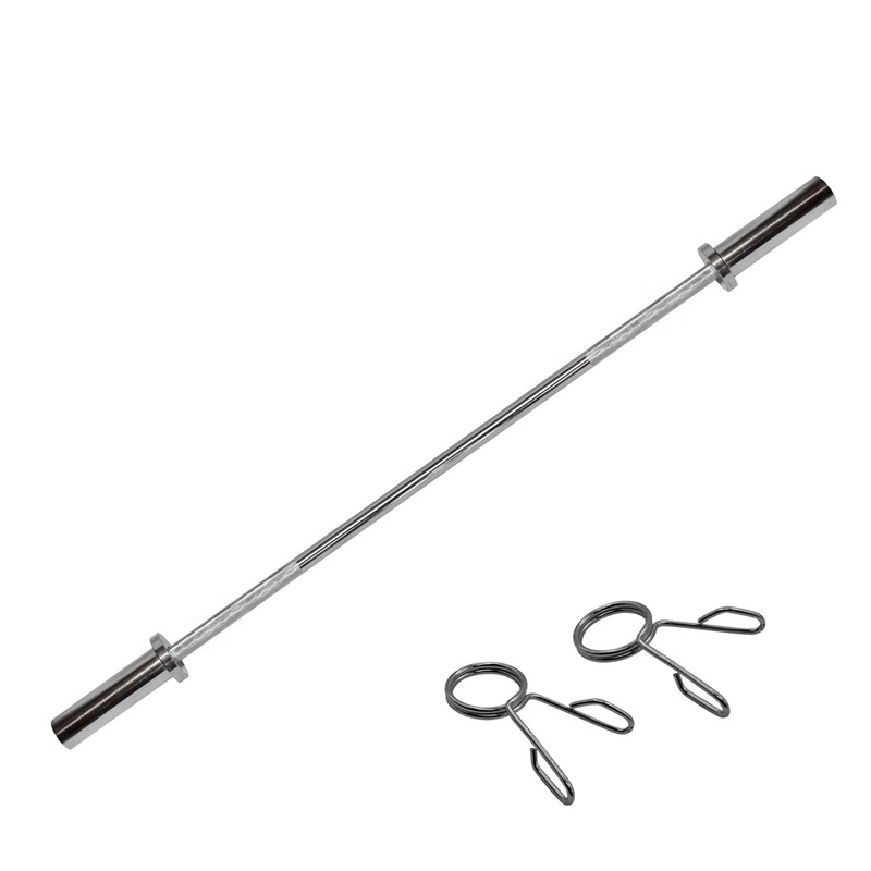 Olympic 120cm Straight Bar 48inch Chrome Barbell Weight 2 Free Collars Fitness World Wide