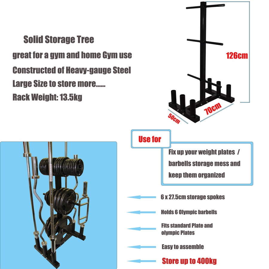 Olympic Barbell And Weight Plate Storage Rack - Home Gym - Store All Types Plate