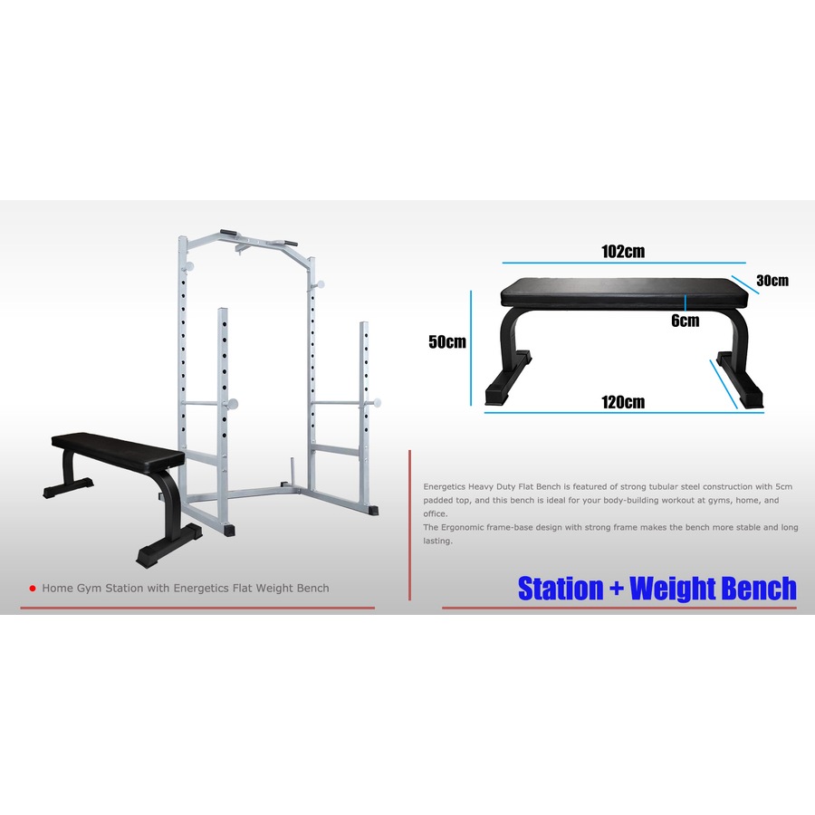 Power Cage - Power Rack - Squat Rack - Weights Bench Press + Flat Weight Bench