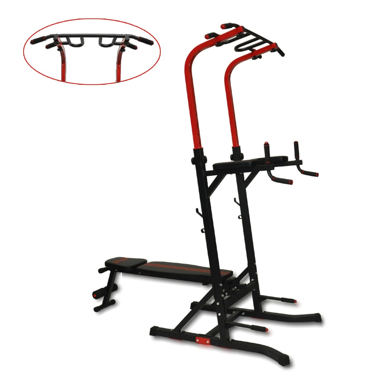 Power Tower Chin-Pull Up Multi-Grip Bar Station Dip VKR Knee Raise + Bench Press