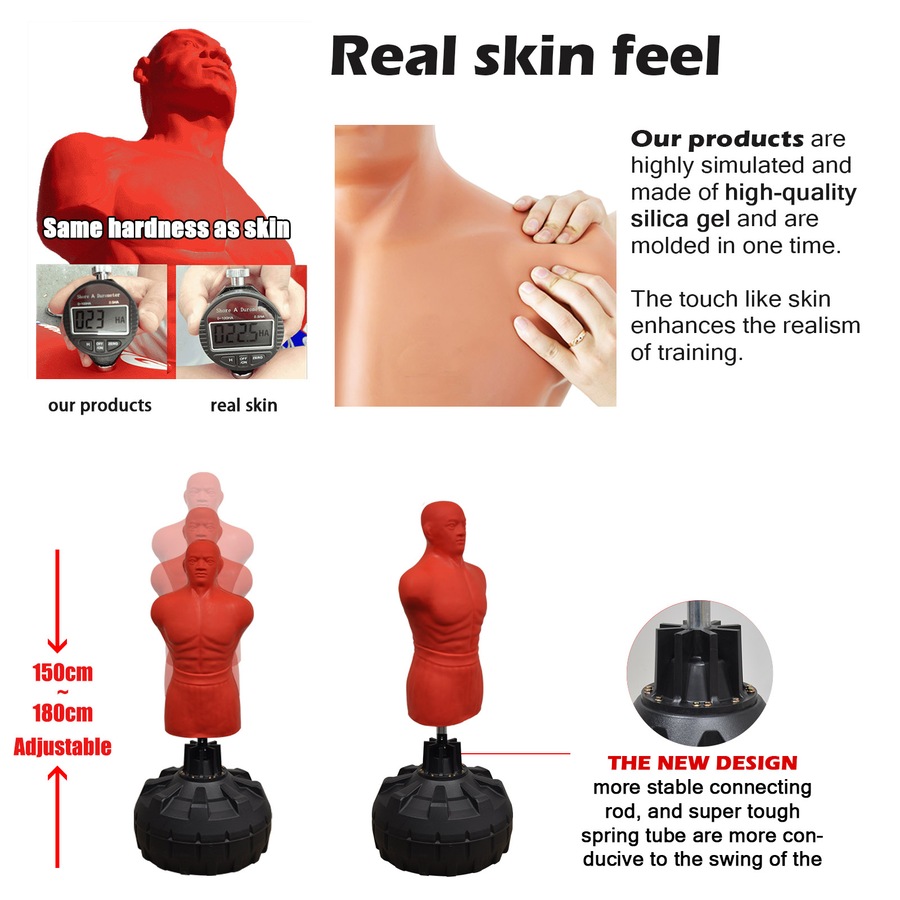 Silicone Skin - Free Standing Human BOB Boxing Punching Dummy Bag - Red Color