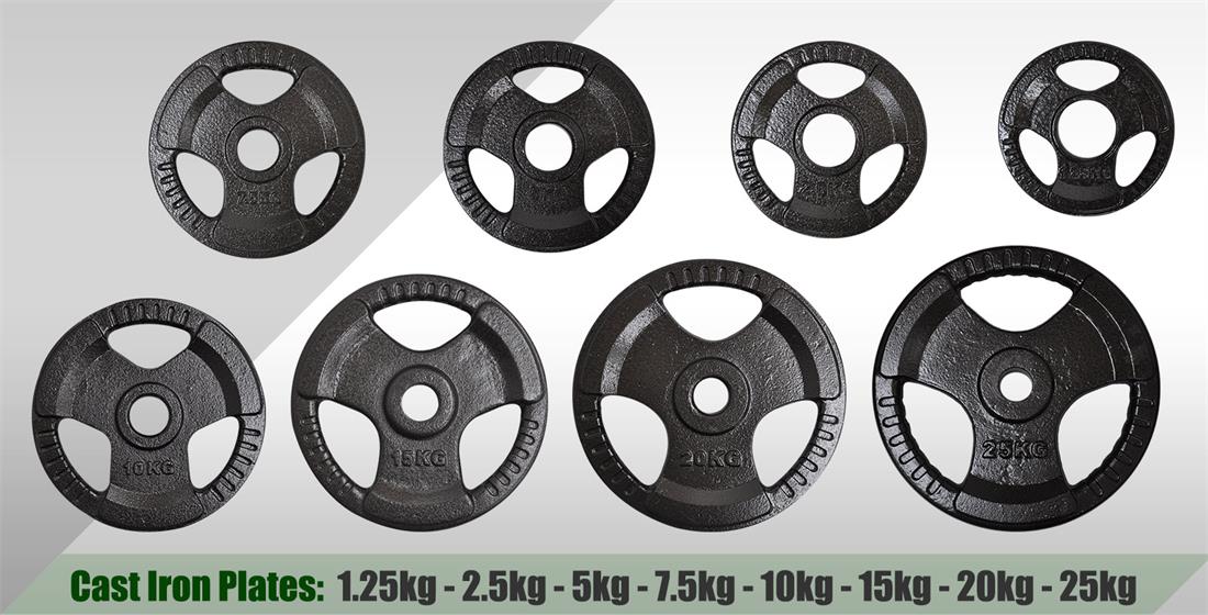 Total 100kg Olympic Cast Iron Hammertone Weight Plate Set - Energetics Home Gym