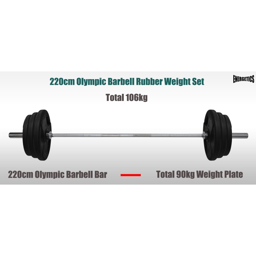 Total 106kg - 220cm Olympic Barbell Weight Set - Rubber Coated Weight Plate
