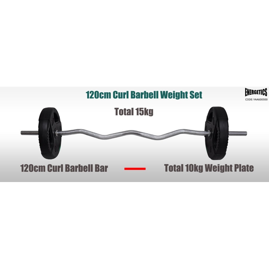 Total 15kg - 120cm Curl Barbell Bar Weight Set + 5kg x 2 Weight Plate