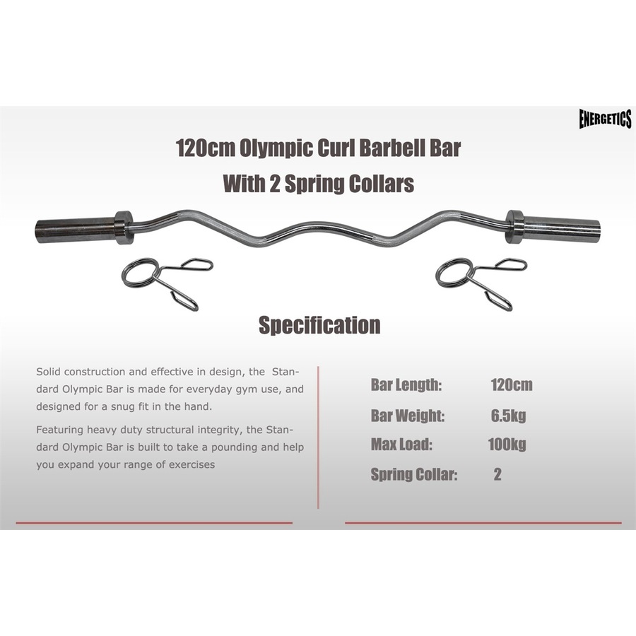 Total 16kg - 120cm Olympic Curl Barbell Weight Set - Rubber Coated Weight Plate