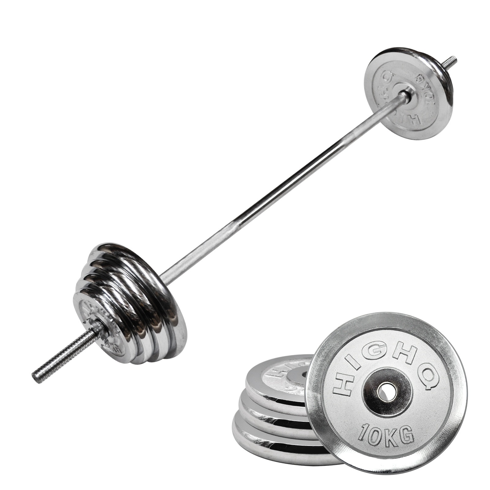 Total 17kg - 57 kg Barbell Weight Set - 28mm Diameter 150cm Barbell Bar + Silver cast Iron Weight Plate