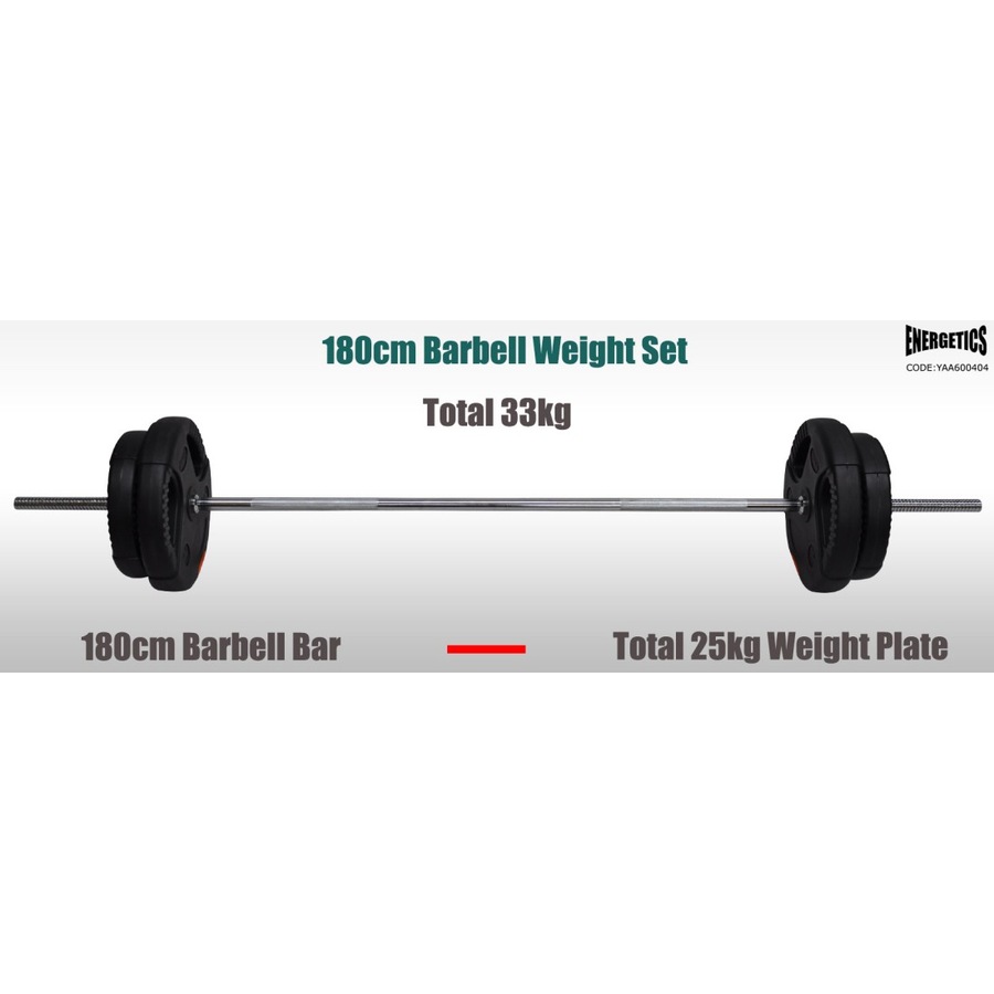 Total 33kg Barbell Weight Set - 180cm Barbell Bar + 7.5kgx2 & 5kgx2 Weight Plate