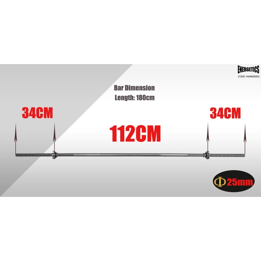 Total 33kg Barbell Weight Set - 180cm Barbell Bar + 7.5kgx2 & 5kgx2 Weight Plate