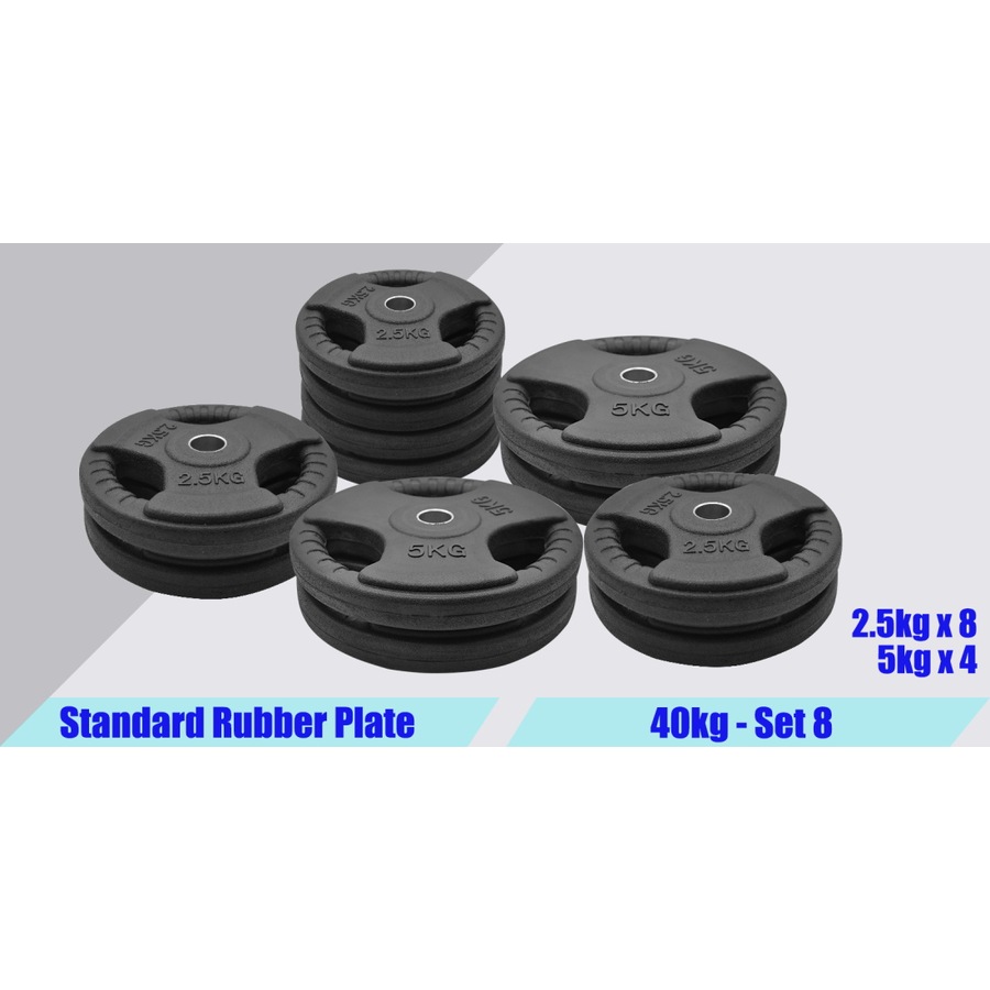 Total 40kg Set8 Standard 26.5MM Rubber Coated Weight Plate Set - Commercial Grade