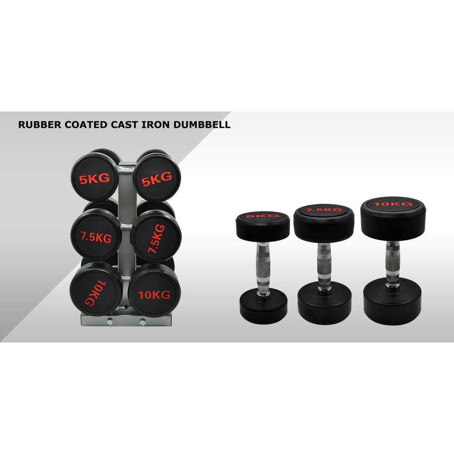 Total 45kg - Rubber Coated Dumbbell Weight Set - Commercial Grade