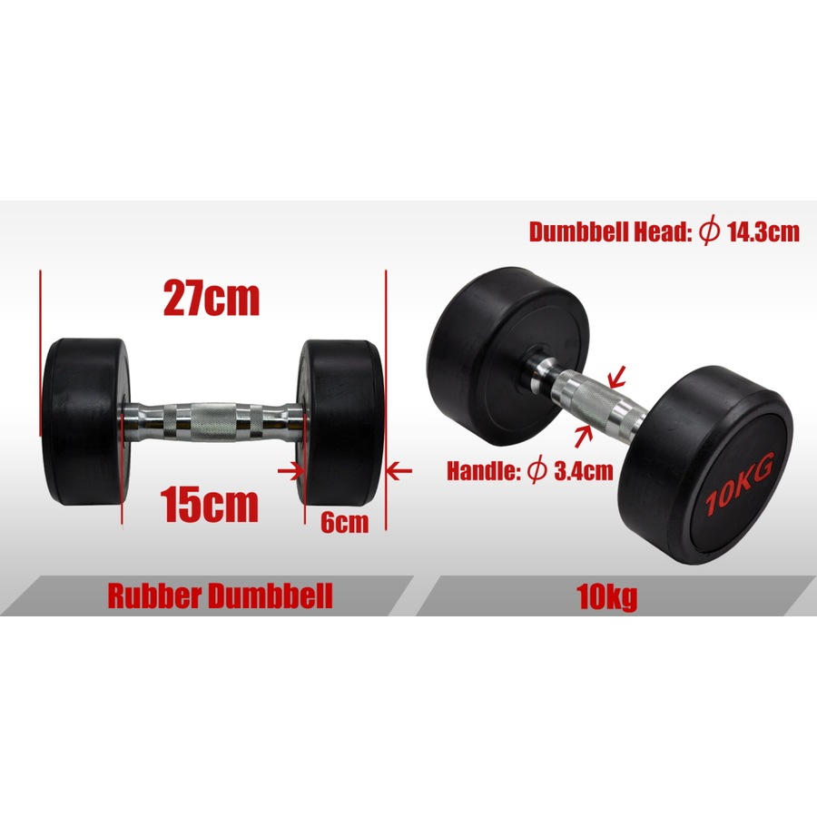 Total 45kg - Rubber Coated Dumbbell Weight Set - Commercial Grade