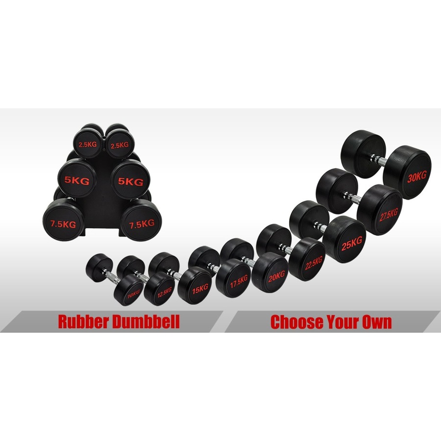 Total 45kg - Rubber Coated Dumbbell Weight Set - Commercial Grade