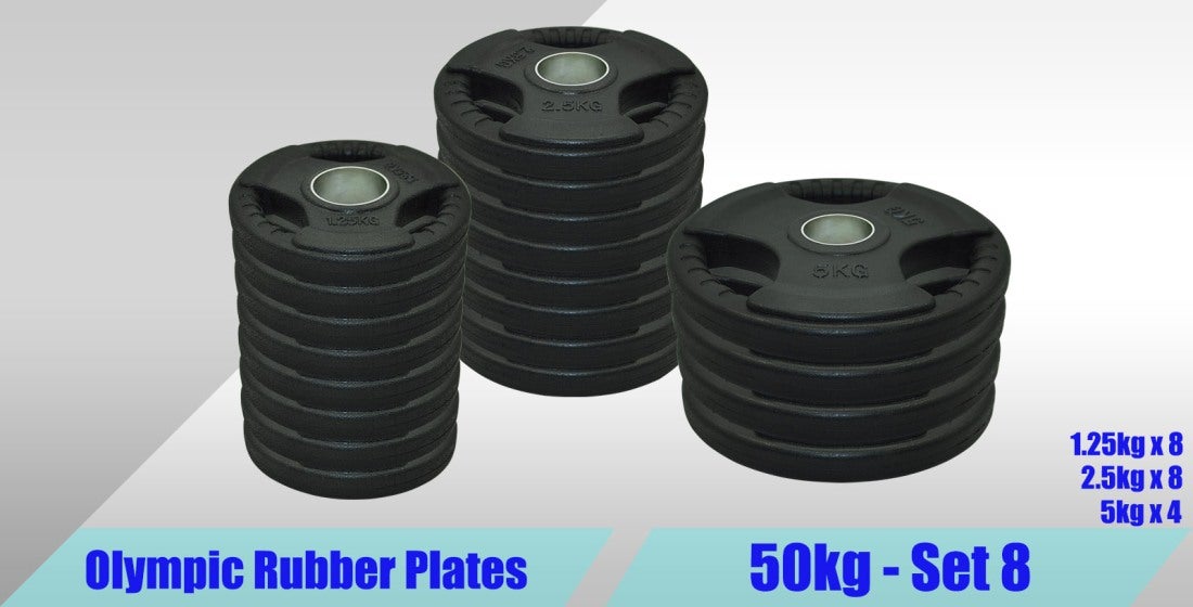 Buy Total 50kg Olympic Rubber Coated Cast Iron Weight Plate Set