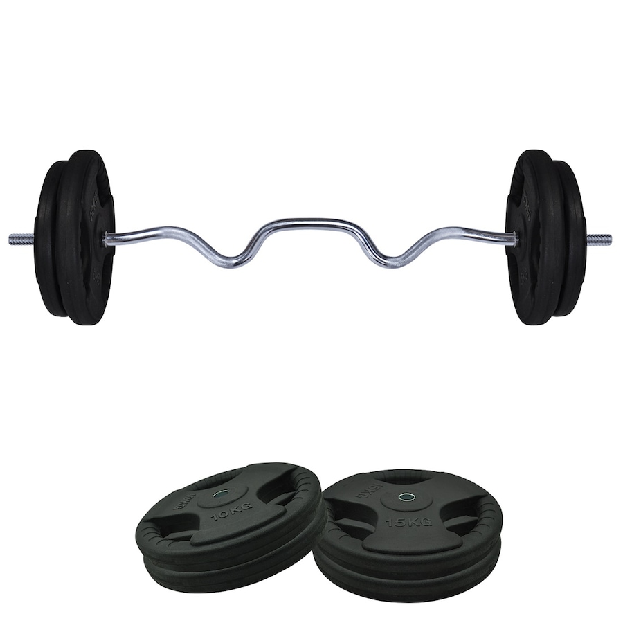 Total 55kg -120cm Super Curl Barbell Bar Weight Set Rubber Coated Weight Plate