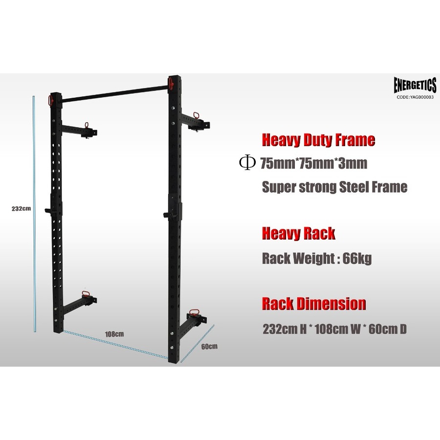 Wall Mounted Foldable Power Rack - Power Cage / Weight Bench Press - Squat Cage