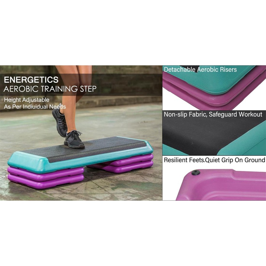 Aerobic Step - 110cm*40cm Cardio Exercise Stepper - 6 x Riser Block + 1 Green Stepper - Home Gyms and Fitness Training