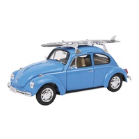 Diecast Metal Car - Blue Volkswagen Beetle with Surfboard