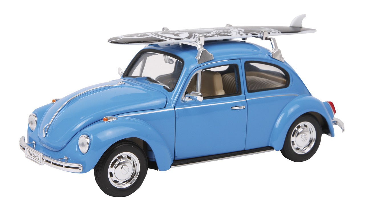 Diecast Metal Car - Blue Volkswagen Beetle with Surfboard
