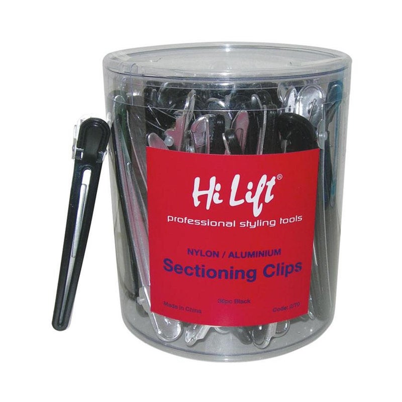 Hi Lift Professional Black Nylon Aluminium Sectioning Clips Hair 36 pcs