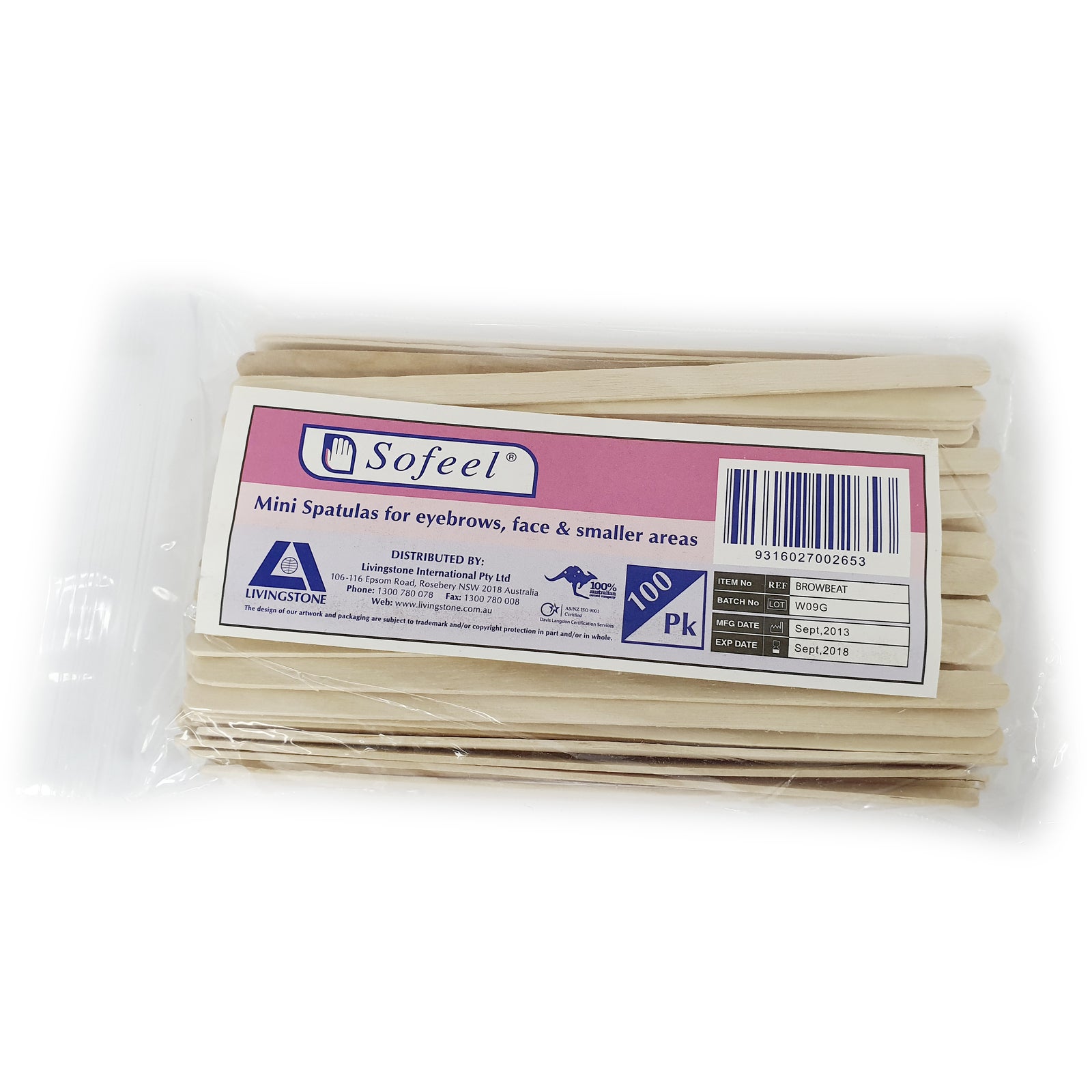 Livingstone Caron Disposable Wooden Spatula Mini Brow Beat 100 Pack Waxing Wax
