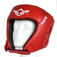 Leather Red Open Face pre-moulded Head Guard