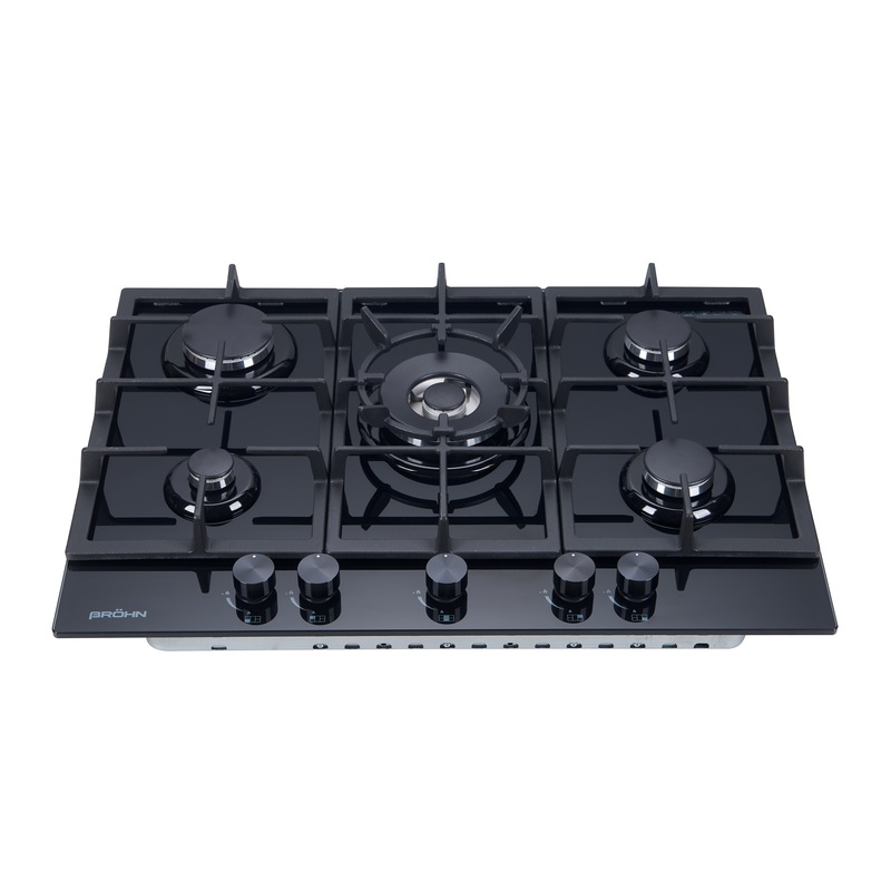 Buy Brohn 70cm Builtin Gas WOK Cooktop 5 Burner Black Glass MyDeal