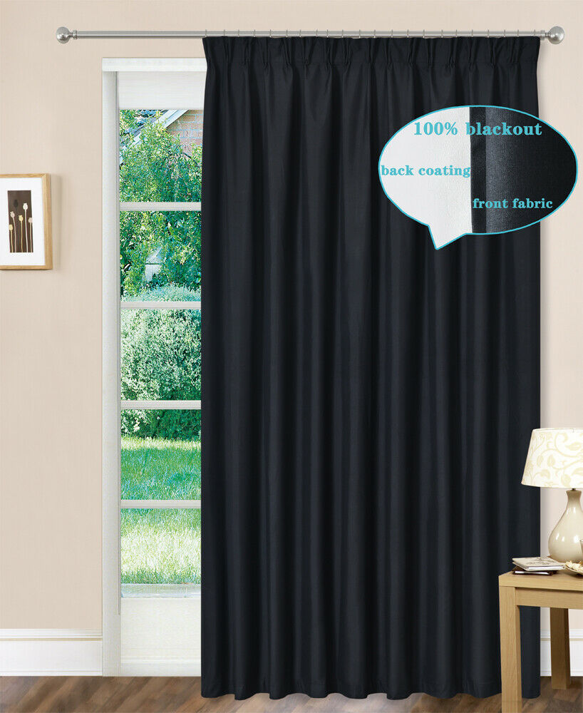 100% Blackout Microfiber Pinch Pleat Curtain Drapes Back Coating 2 ...