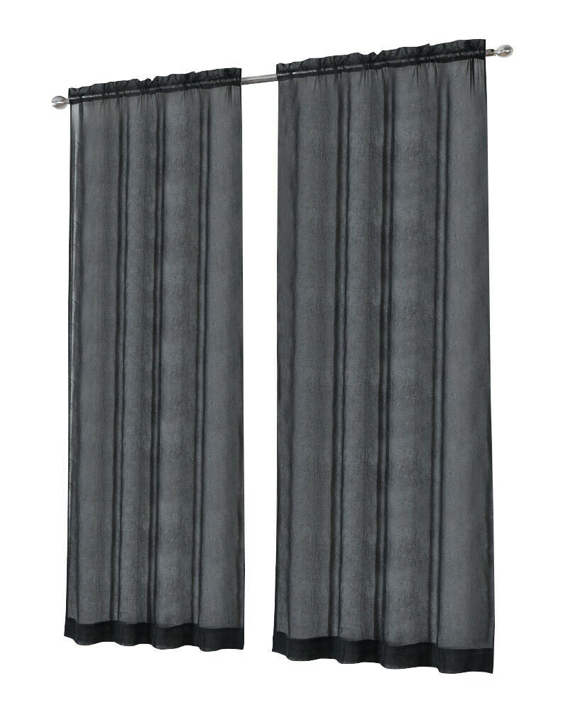 Rod Pocket Voile Curtains Sheer Drops 200cm /245cm Drop Crushed Voile Panel/Pair