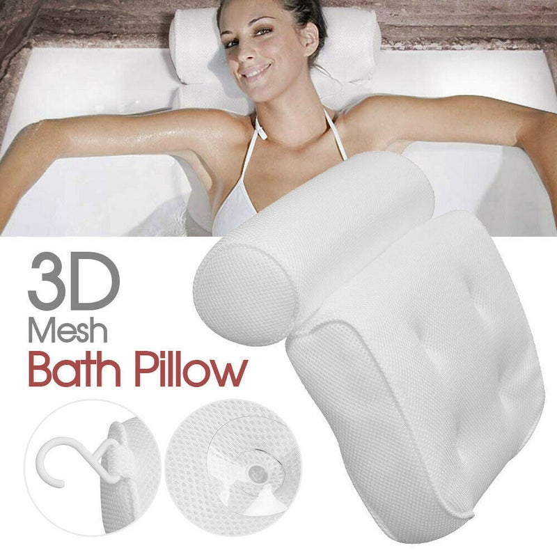 Spa 3D Mesh Tub Bath Pillow Neck Back Support Bathtub Suction Cups Cushions