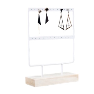 Earring Holder for 12 pairs Jewelry Organizer Stand Earring Display Earring Organizer Stand Earring Holder Jewelry Stand Holder with Wooden Tray/Dish for Earrings Display Home Use White