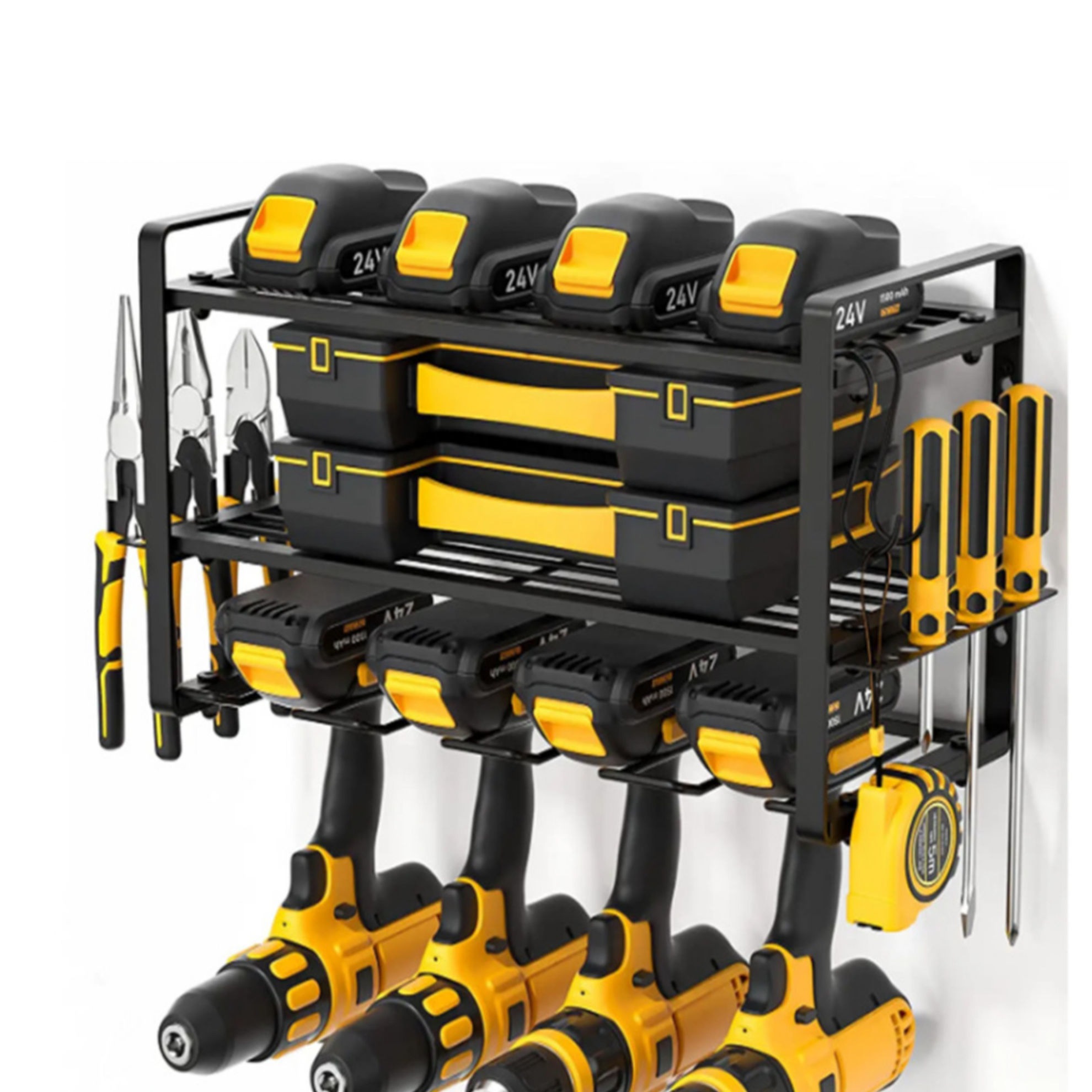 Power Tool Rack Organizer Heavy Duty Drill Holder Wall Mount 3 Layers Garage