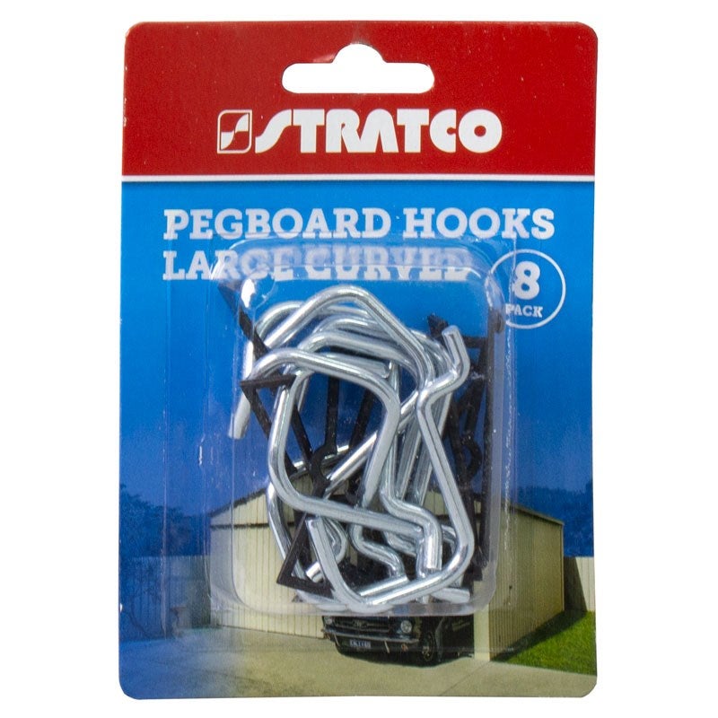 Stratco Pegboard Hooks Curved 8 Pieces Large Castors Wheels & Hooks