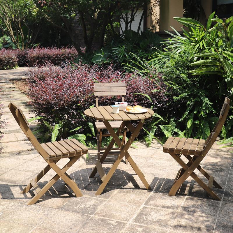 3 Piece Folding Bistro Set Solid Fir Wood Round Table Chair Garden Outdoor Lounge Set AU
