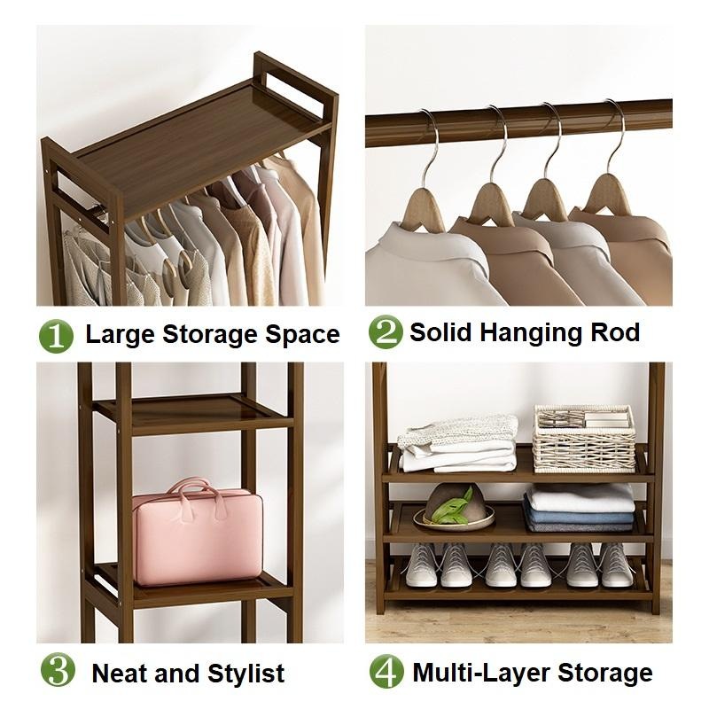 Buy Bamboo Clothes Rack Garment Closet Storage Organizer Hanging Rail ...