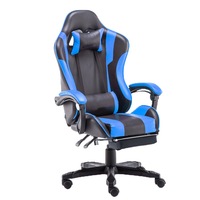 AGX Gaming Chair Office Computer Seating Racing PU Executive Racer Recliner Blue Black Large Footrest