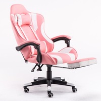 AGX Gaming Chair Office Computer Seating Racing PU Executive Racer Recliner Pink White Large Footrest