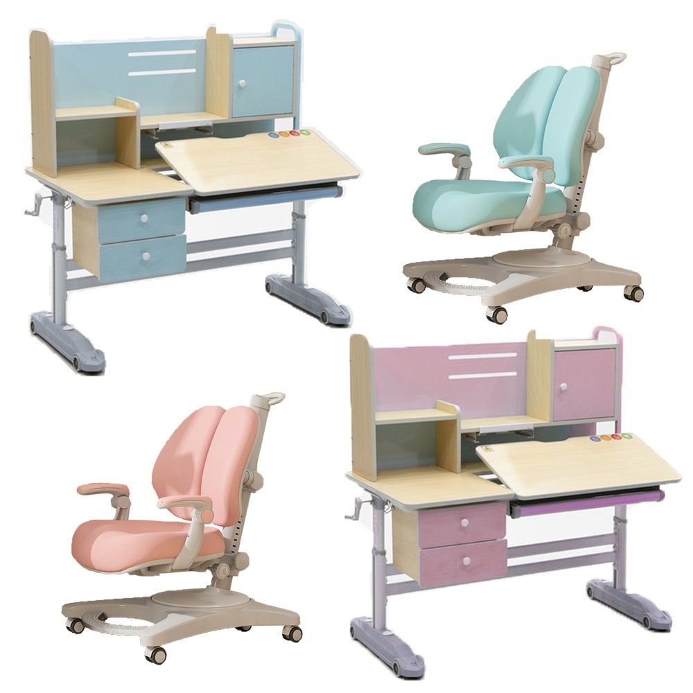 Ergonomic Height Adjustable Children Kids Study Desk Chair Set 120cm Blue Pink AU