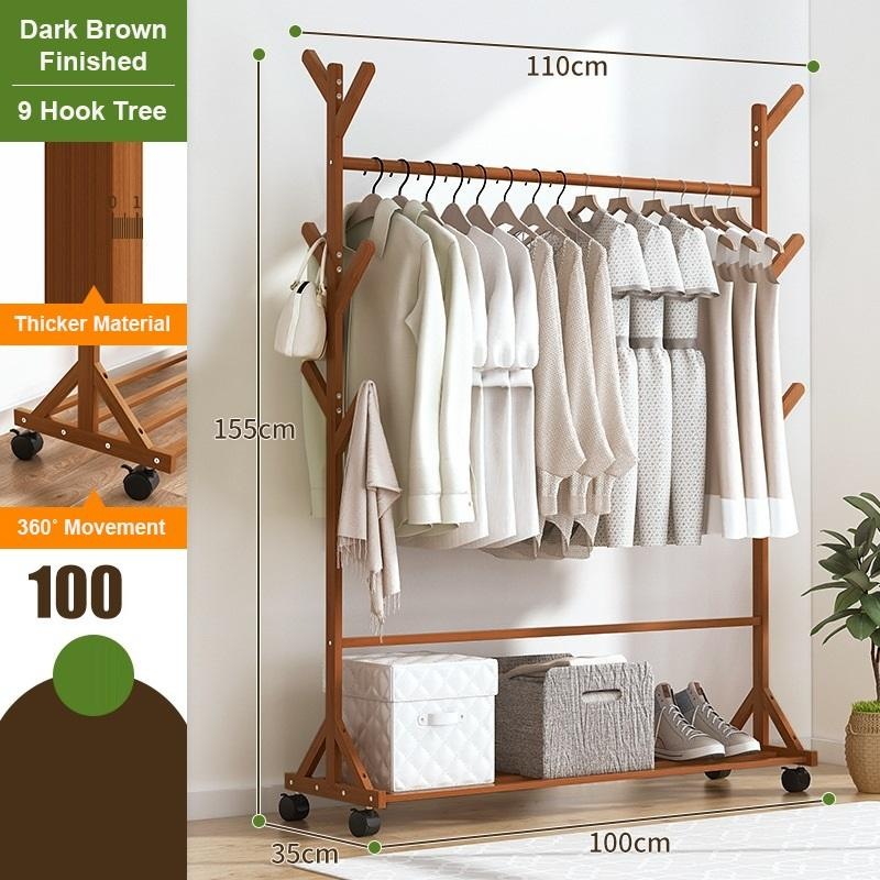 Portable Coat Stand Rack Rail Clothes Hat Garment Hanger Hook With Shelf Bamboo Mydeal Portable Coat Stand Rack Rail Clothes, Portable Coat Hanger Rack