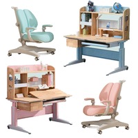 Ergonomic Solid Rubber Wood Height Adjustable Children Kids Ergonomic Study Desk Chair 120cm AU