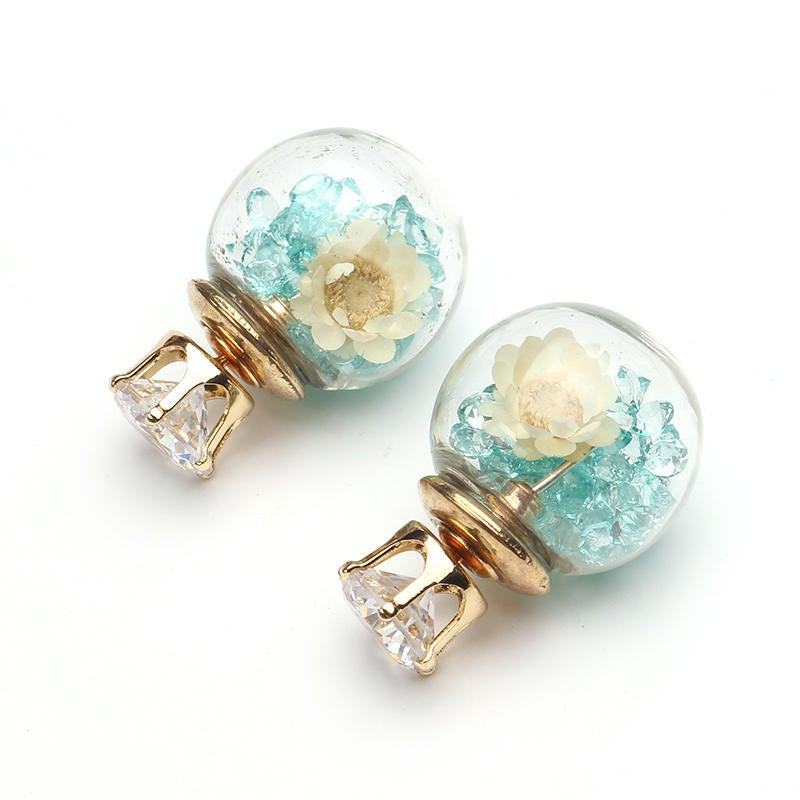 10Pair Trendyful Rhinestone Glass Ball Flower Round Earrings Gift For Women