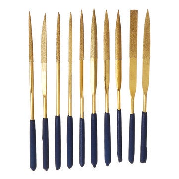 10 Pieces / Set 160x4mm Titanium Coated Diamond Mini Needle File Set For Metal Jeweler Wood Carving Craft Woodworking Tool