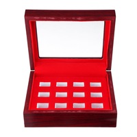 12 Holes Wooden Box For Championship Ring Collection Display Red Black 01