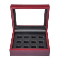 12 Holes Wooden Box For Championship Ring Collection Display Red Black 02
