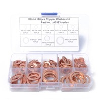 120 PCS O Shape Solid Copper Crush Washers Assorted Oil Seal Flat Ring Kit for Car / Boat / Generators