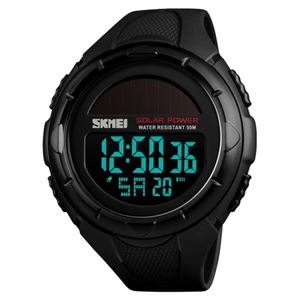1405 Fashion Solar Power Outdoor Sports Watch Multifunctional 50M Waterproof Men Digital (Black)
