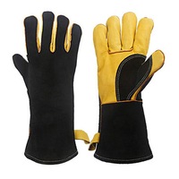 1Pair 14 Inch Protect Leather Glove Heavy Duty Outdoor Garden Planting Irrigation Anti-Wear