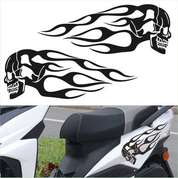 Universal Pair Motorcycle Skull Flame Stripes Gas Tank Vinyl White Decal Sticker 