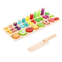 1Set Fruit Number Math Sorting Puzzles Blocks Toys Counting Stacker Wooden Educational Plaything